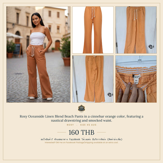 Roxy Oceanside Beach Pants — Linen Blend — Cinnebar Orange — Size XS AUS