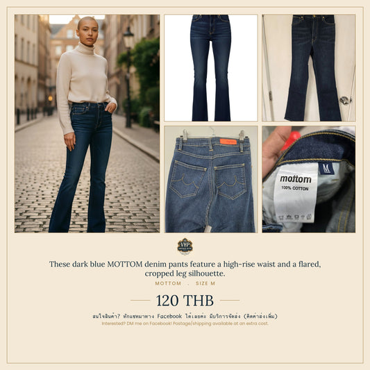 MOTTOM Dark Blue Flared Crop Denim Jeans
