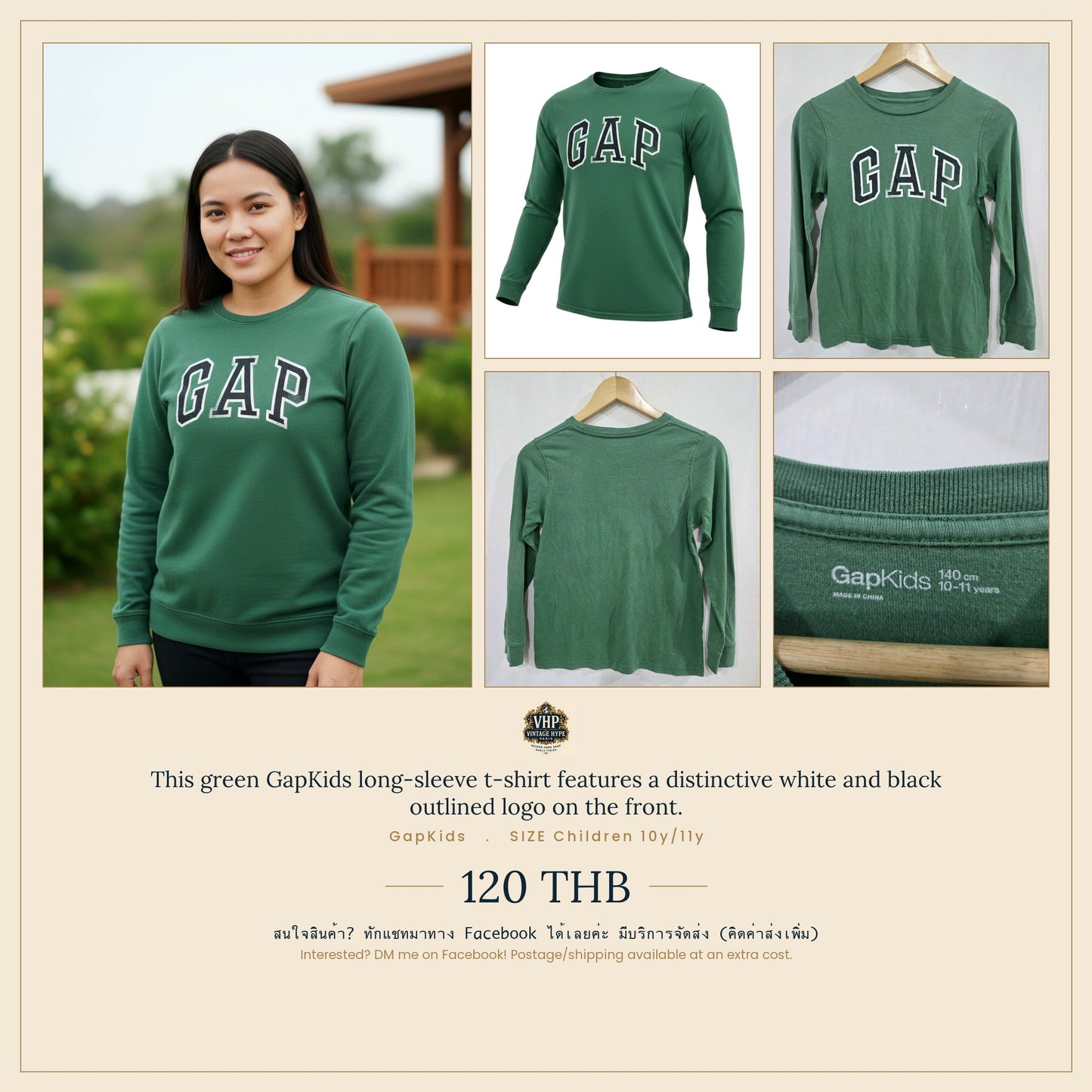 GapKids Green Long Sleeve Logo Tee — Children 10y/11y