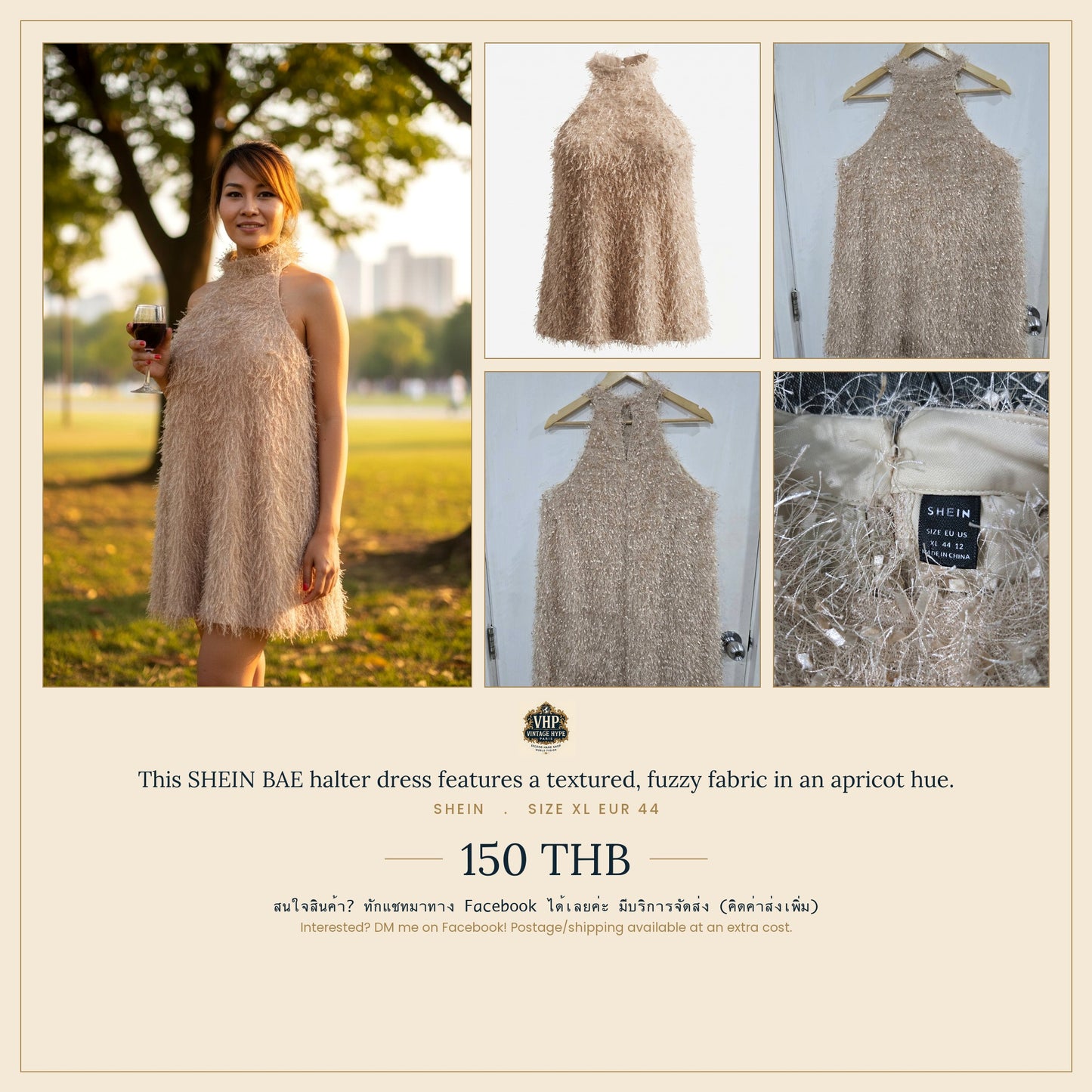 SHEIN BAE Apricot Fuzzy Halter Dress — XL / EUR 44