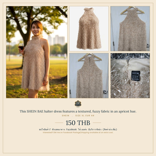 SHEIN BAE Apricot Fuzzy Halter Dress — XL / EUR 44