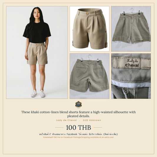 Lady de Cheval Khaki High-Waist Pleated Shorts