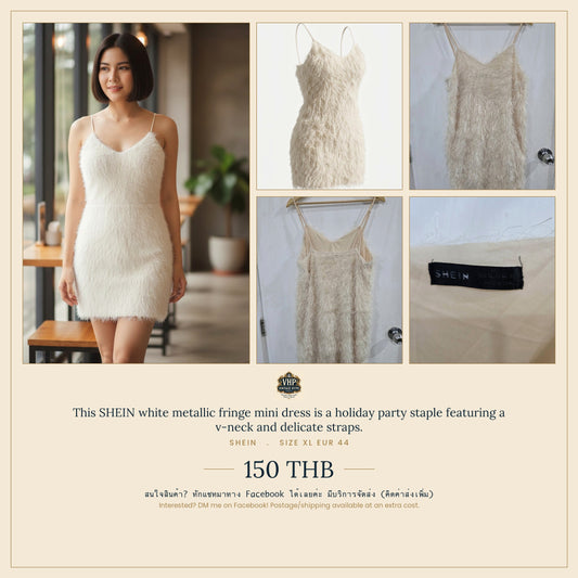 SHEIN White Metallic Fringe Mini Dress — XL / EUR 44