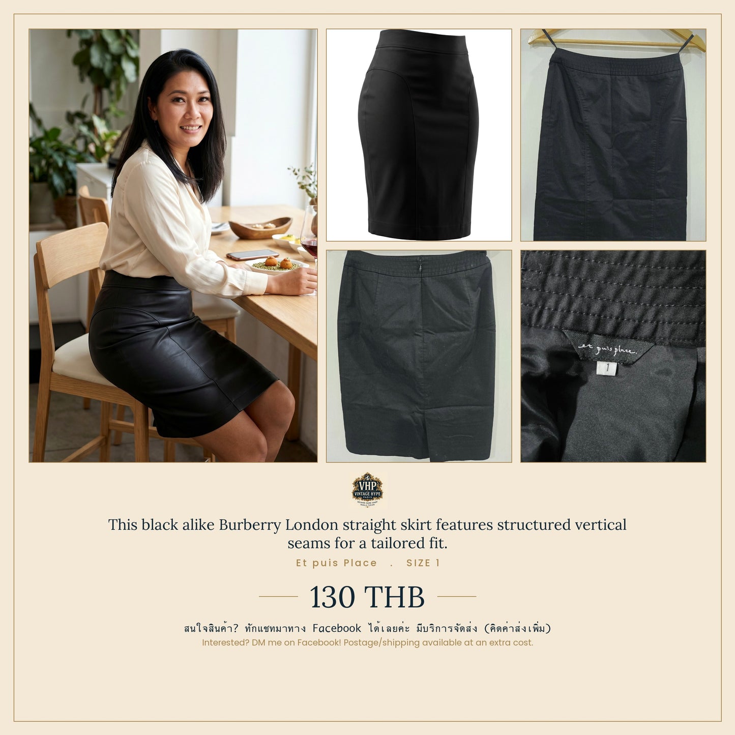 Black Structured Straight Skirt — Knee-Length Tailored — Et puis Place