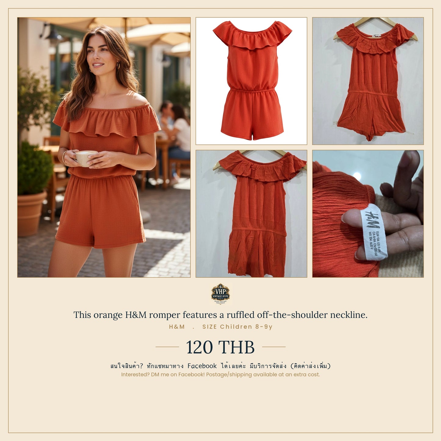 H&M Orange Ruffled Off-Shoulder Romper
