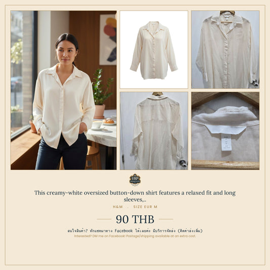 H&M Creamy-White Oversized Button-Down Shirt