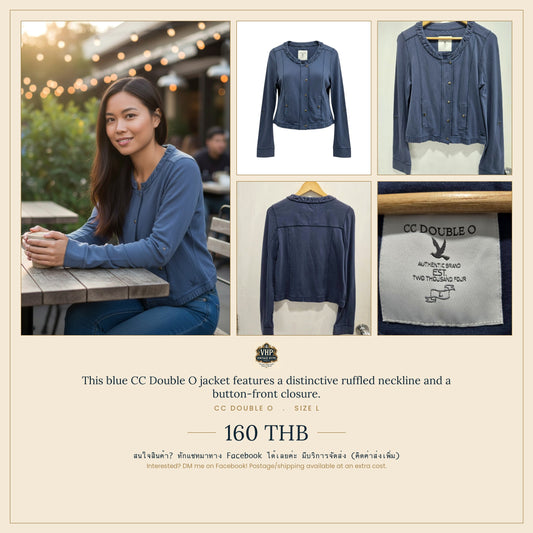 CC Double O Blue Ruffled Neckline Jacket