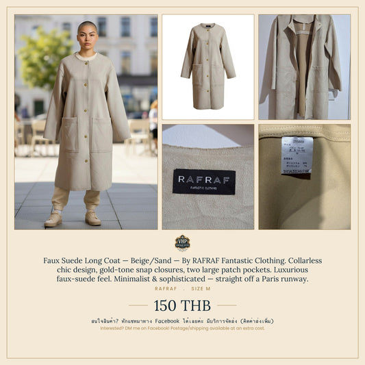 Faux Suede Long Coat — Beige/Sand — RAFRAF