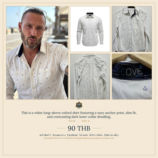 COVE White Anchor Print Oxford Shirt