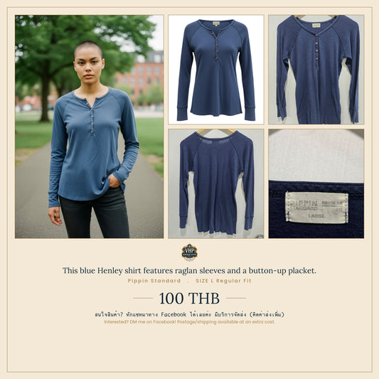 Pippin Standard Blue Raglan Henley Shirt