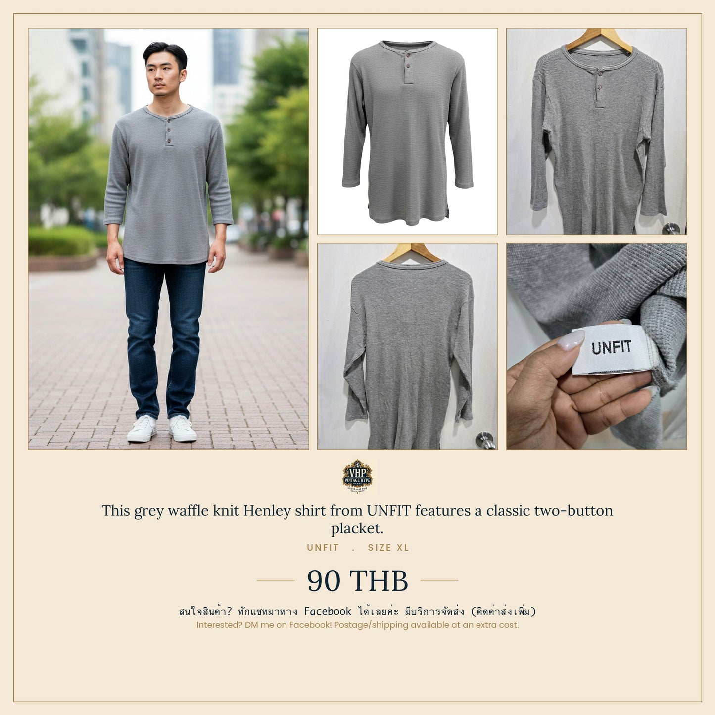 UNFIT Grey Waffle Knit Henley Shirt