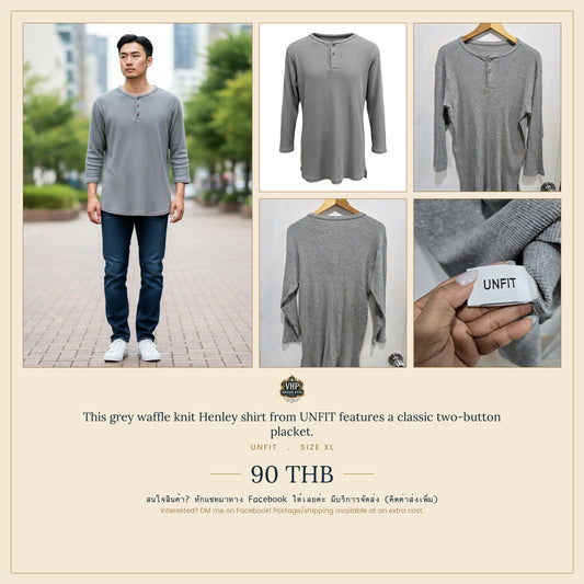 UNFIT Grey Waffle Knit Henley Shirt