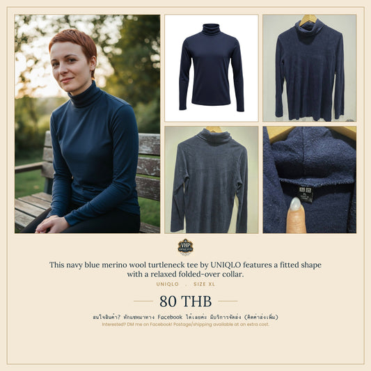 UNIQLO Navy Blue Merino Wool Turtleneck Tee