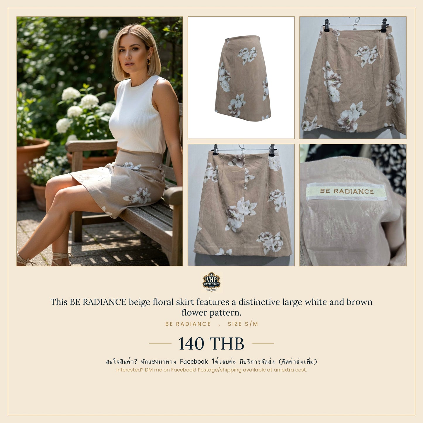 BE RADIANCE Beige Floral Skirt