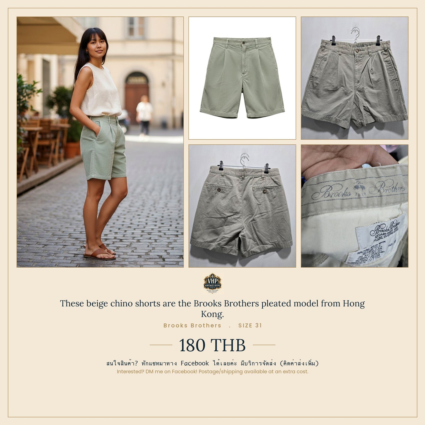 Brooks Brothers Beige Pleated Chino Shorts