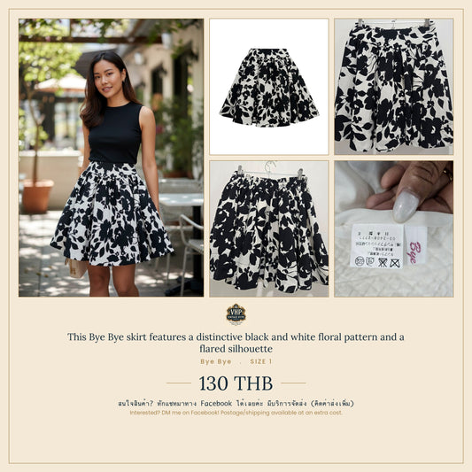 Bye Bye Black & White Floral Flared Skirt Size 1