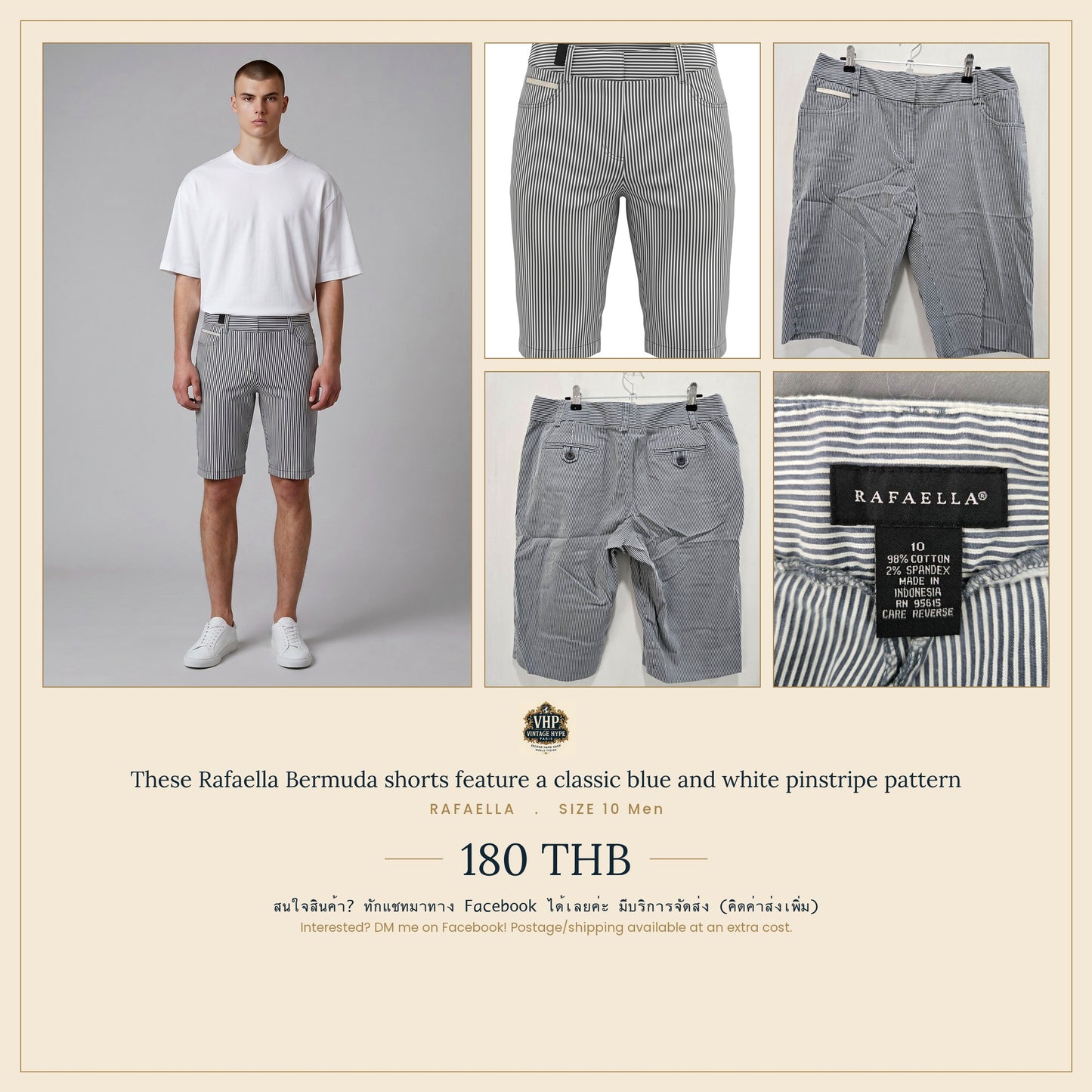 Rafaella Blue White Pinstripe Bermuda Shorts Size 10 Men