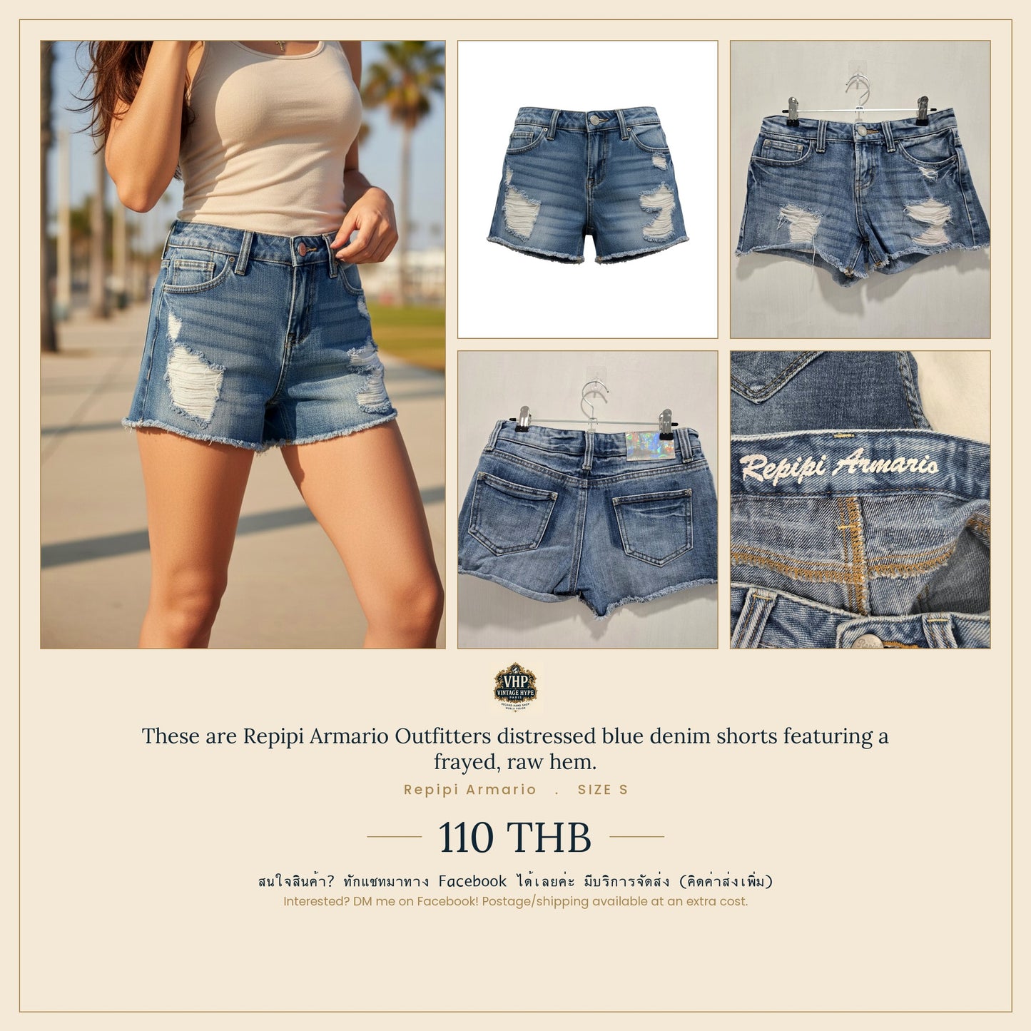 Repipi Armario Distressed Blue Denim Shorts Size S