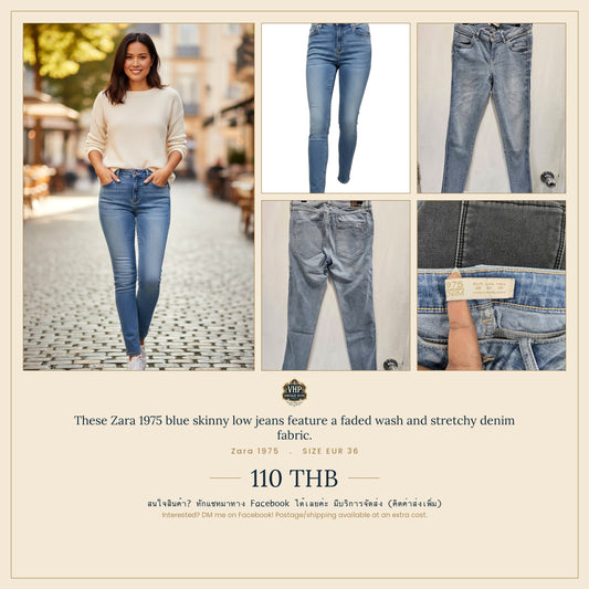 Blue Faded-Wash Skinny Low Jeans — Stretchy 1975 Denim — Zara