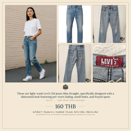Light Wash Distressed Slim Straight Jeans — 514 Pre-Worn Fading — Levi's