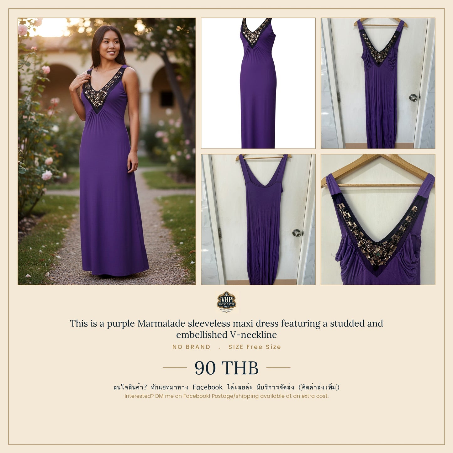 Purple Studded Embellished V-Neck Sleeveless Maxi Dress — Embellished Maximalism — No Label