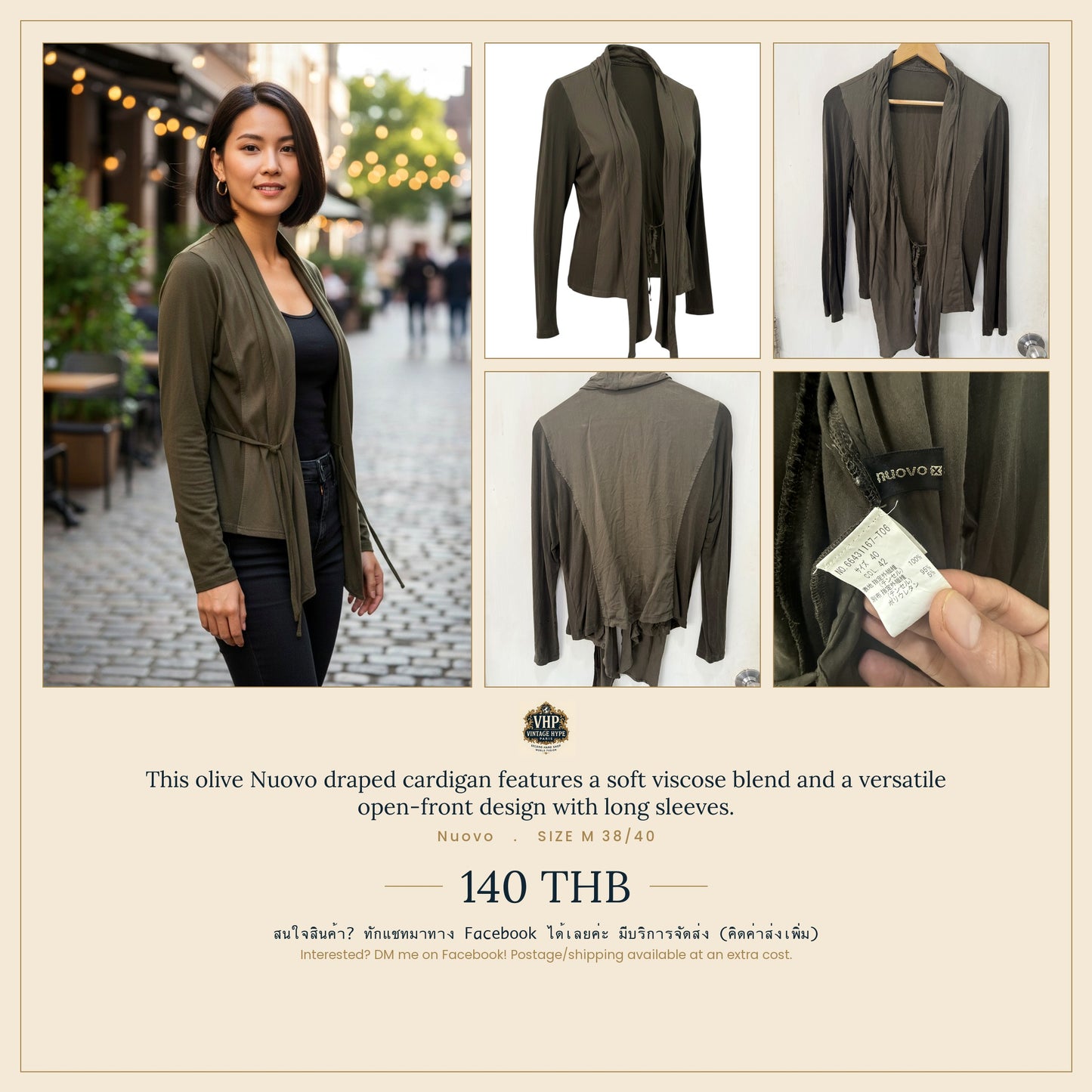 Nuovo Olive Draped Belted Cardigan Size M 38/40