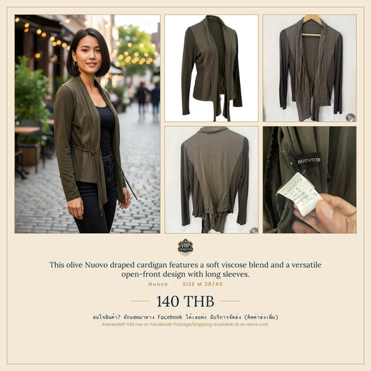 Olive Draped Belted Cardigan — Autumn Layering Staple — Nuovo