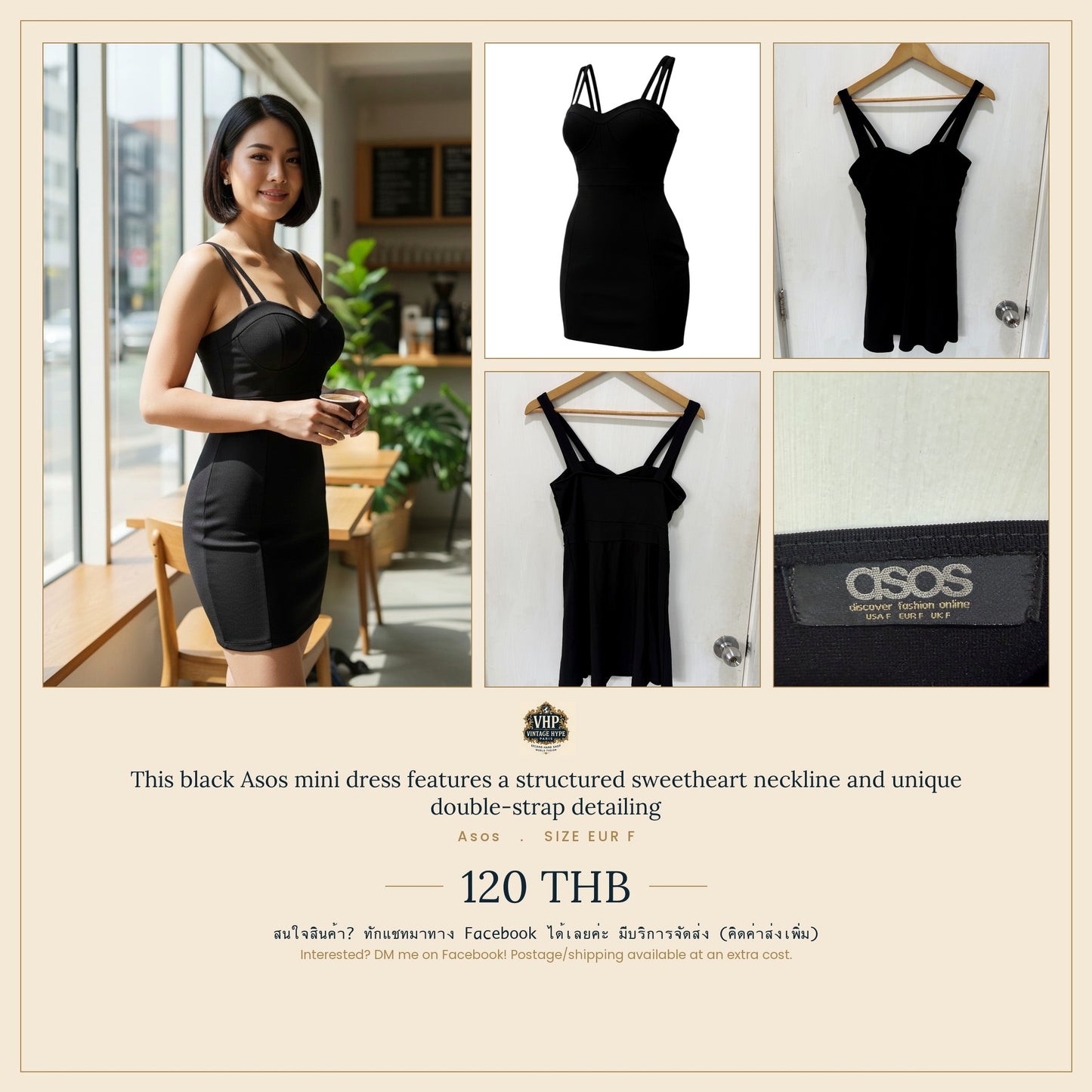 ASOS Black Structured Sweetheart Double-Strap Mini Dress EUR F