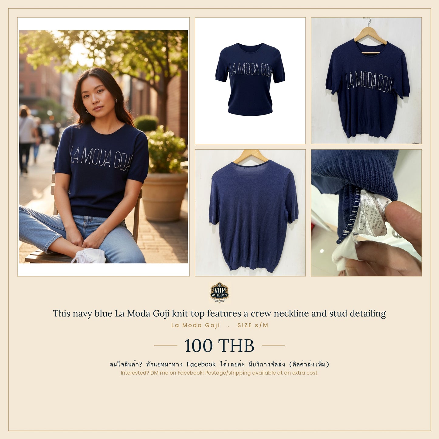 La Moda Goji Navy Blue Knit Top Size S/M