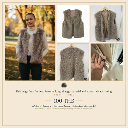 Beige Faux Fur Vest — Plush Textural Statement — Radaris