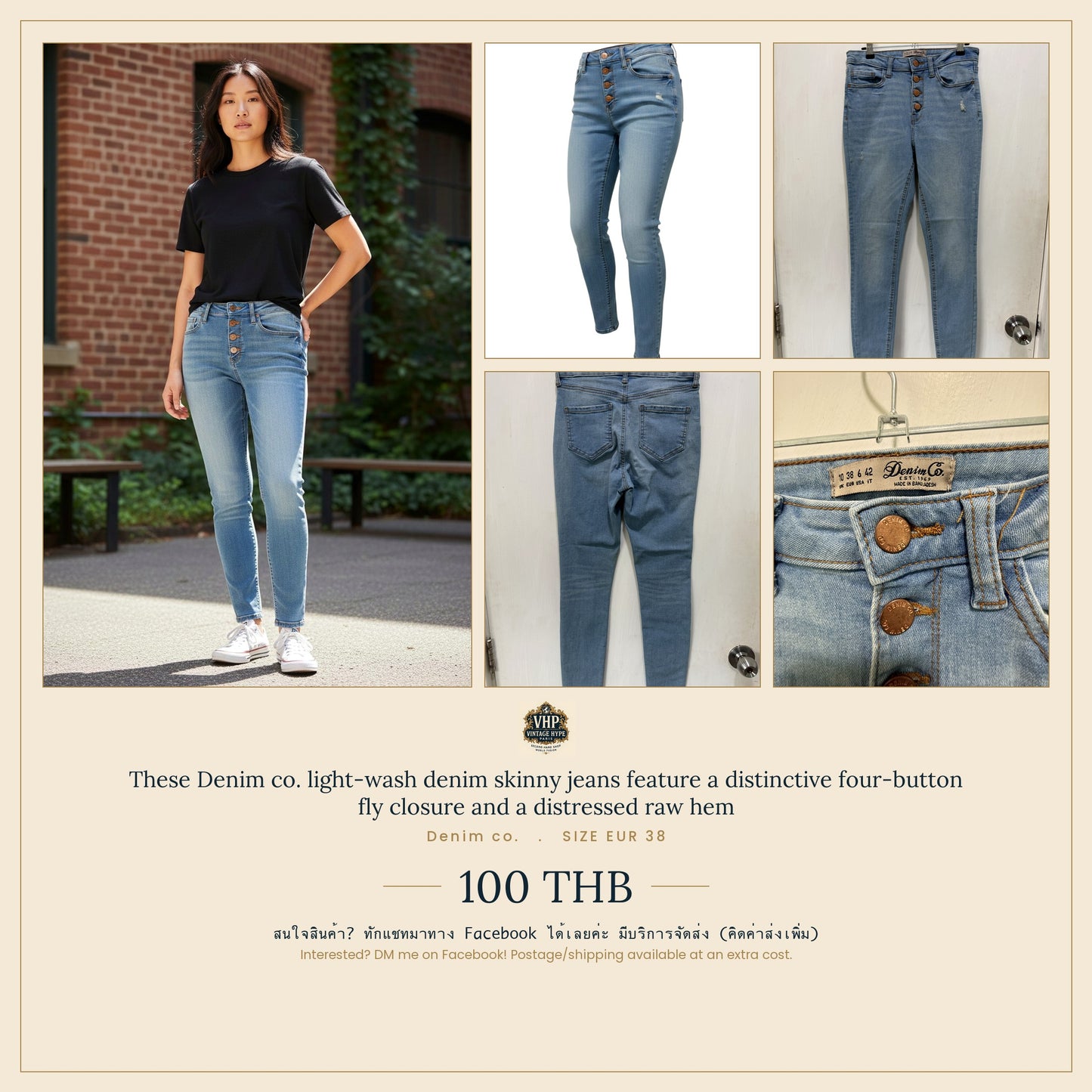 Denim Co. Light-Wash Button-Fly Skinny Jeans EUR 38