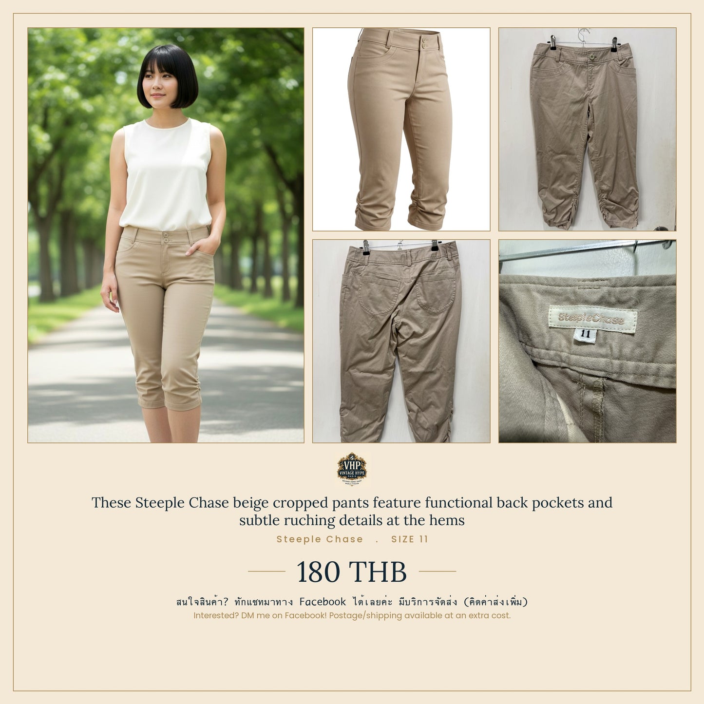 Steeple Chase Beige Cropped Pants 11