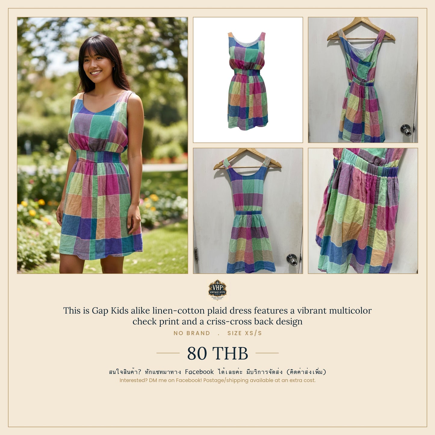 No Brand Multicolor Plaid Linen-Cotton Dress XS/S