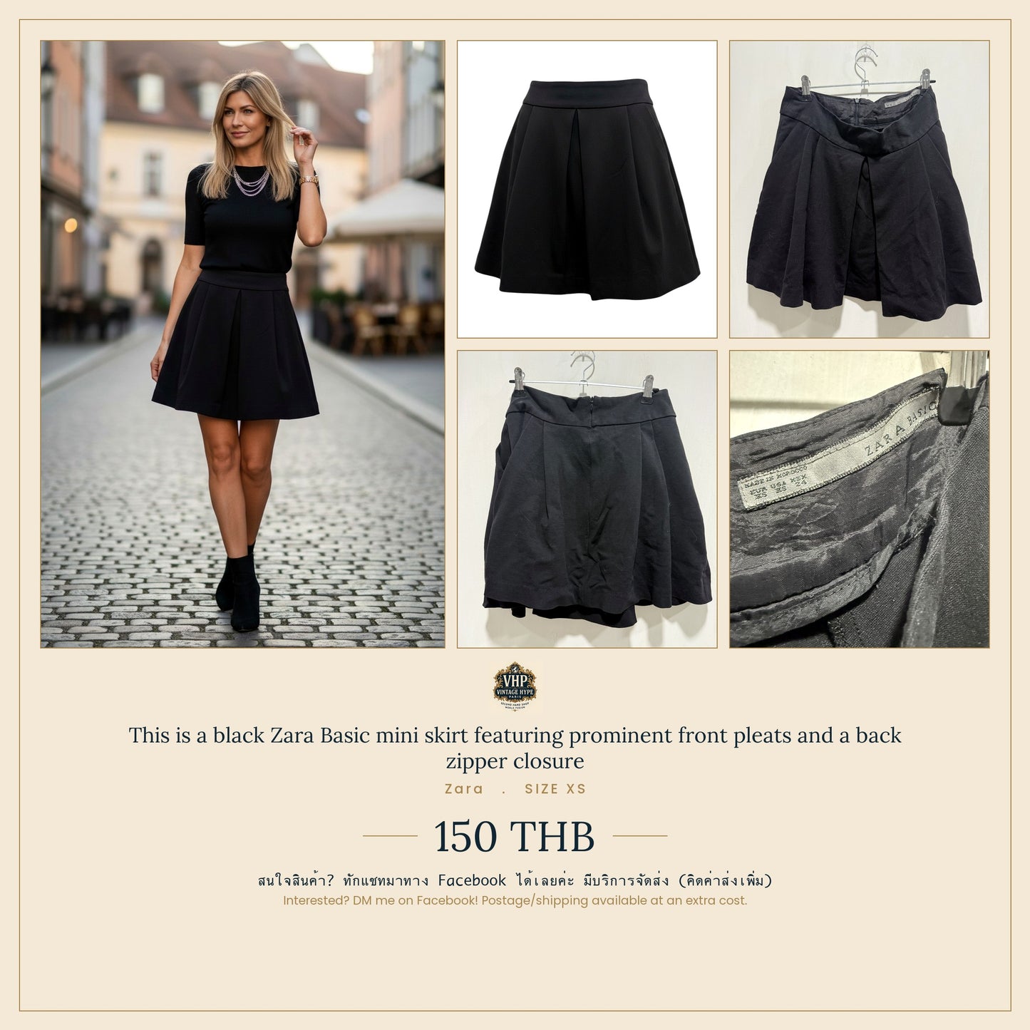 Zara Black Pleated Mini Skirt XS