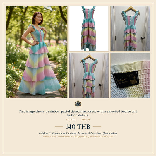 Rainbow Pastel Tiered Smocked Maxi Dress — Euphoric Colour Party — Kookai