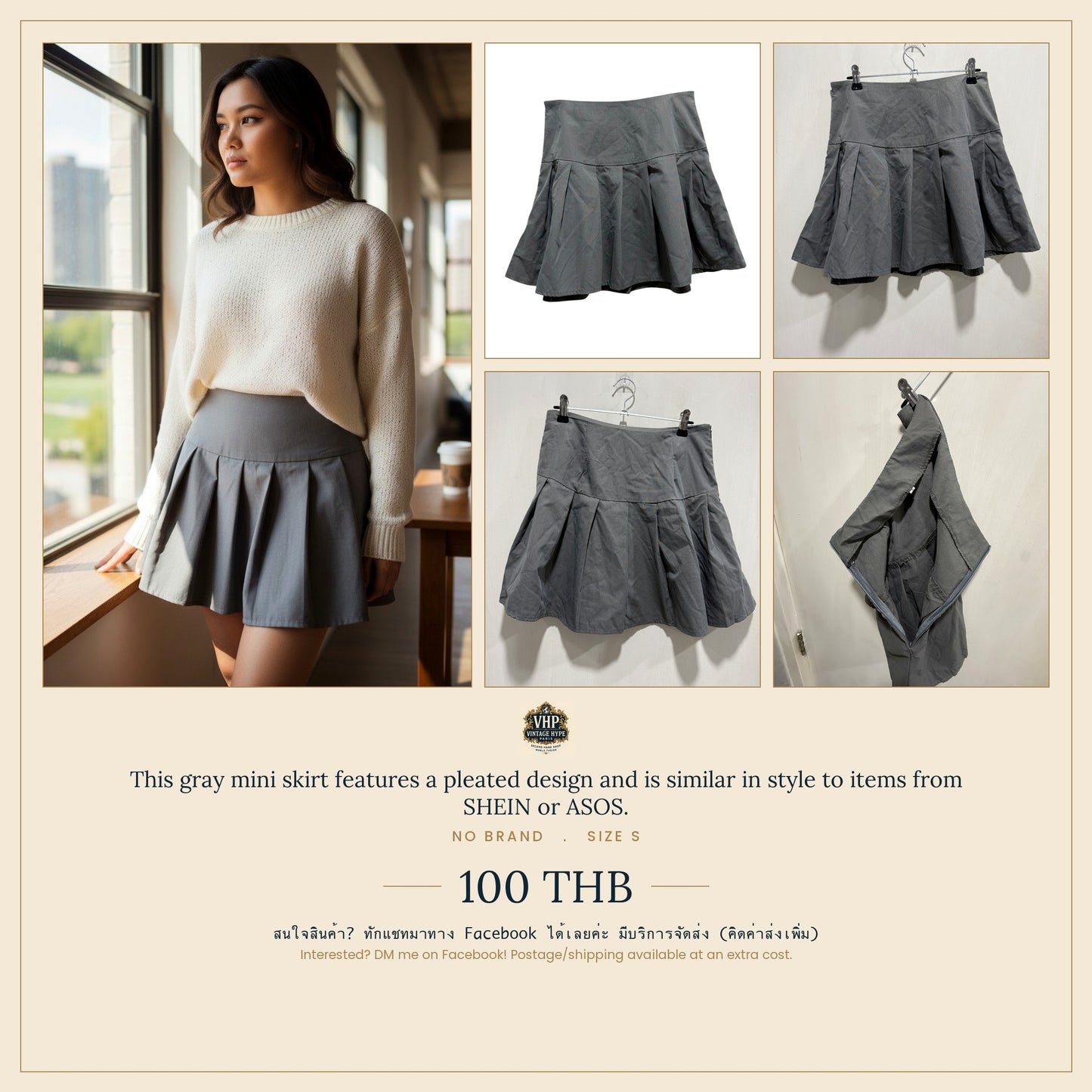 No Brand Grey Pleated Mini Skirt S