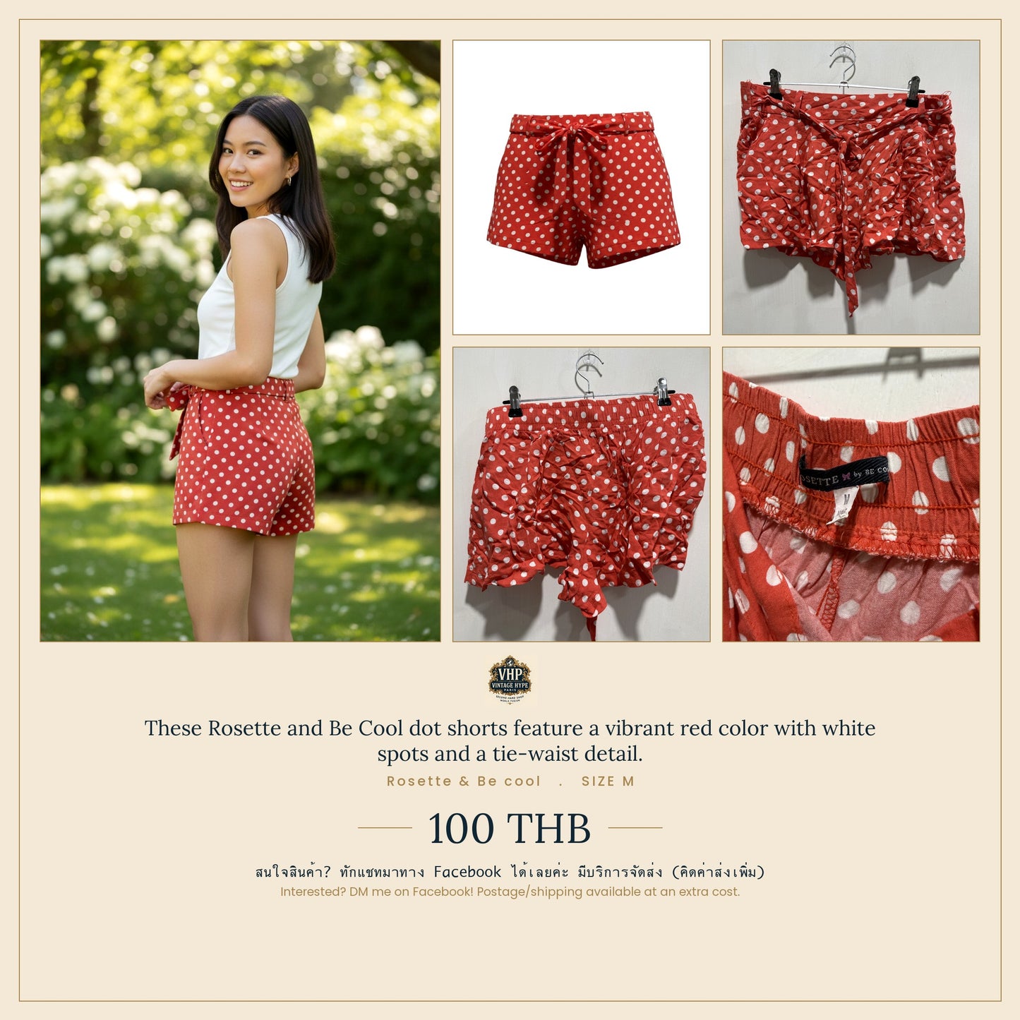 Rosette & Be Cool Red Polka Dot Tie-Waist Shorts M
