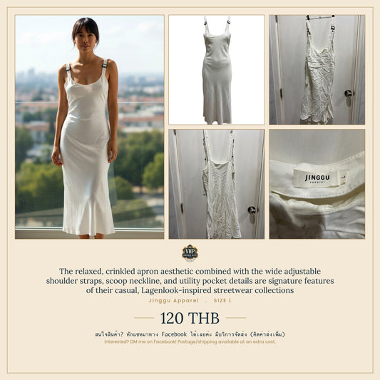 White Crinkled Apron Slip Dress — Effortless Textural Summer Style — Jinggu Apparel