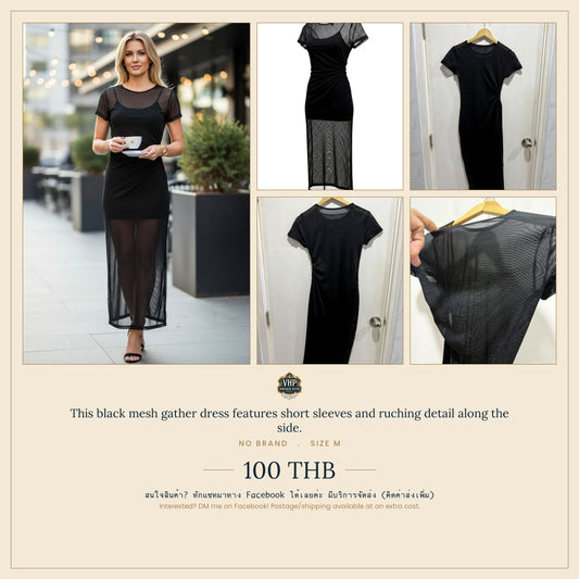 Black Mesh Ruched Maxi Dress — Sultry Sheer Silhouette — No Label
