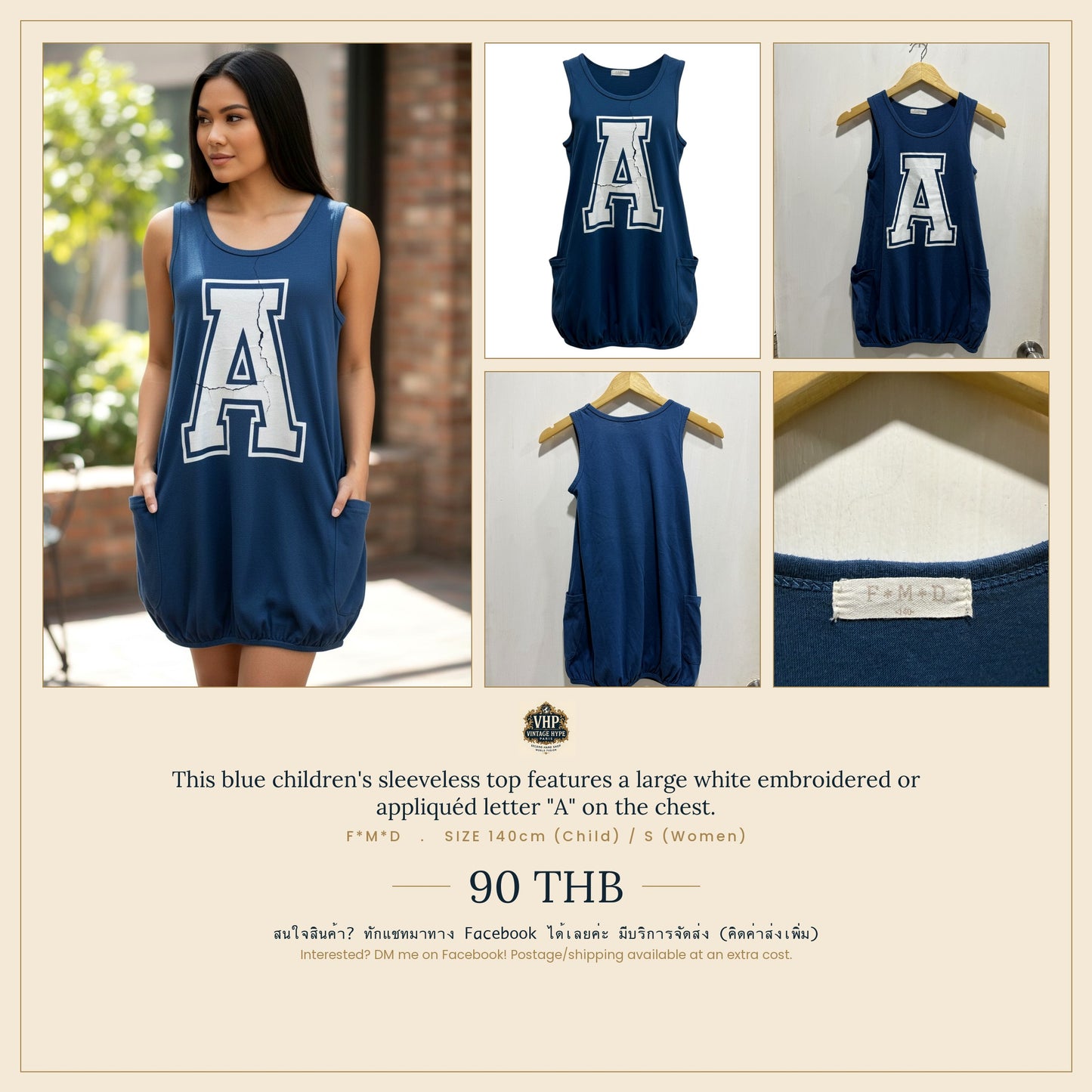 F*M*D Blue "A" Letter Sleeveless Top 140cm Child / S Women