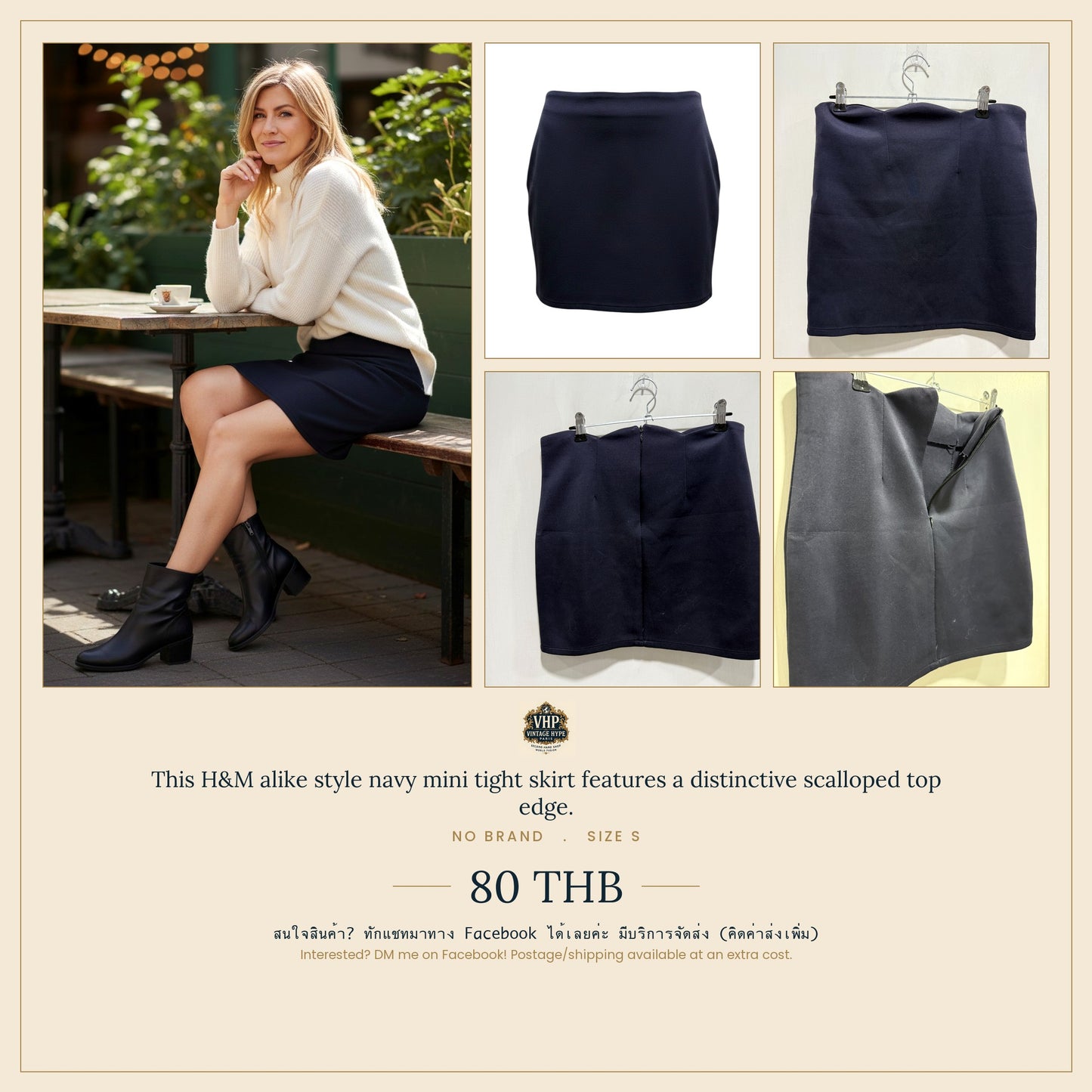 No Brand Navy Scalloped-Edge Mini Skirt S