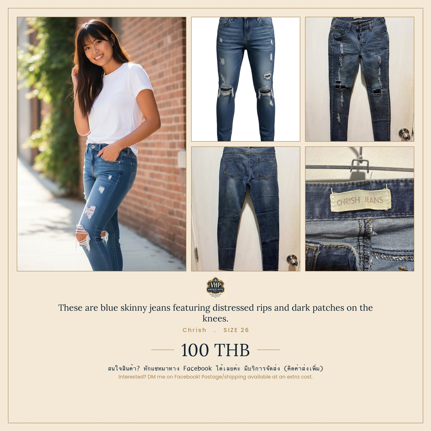 Chrish Jeans Blue Distressed Ripped Skinny Jeans 26