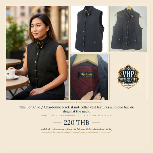 Black Stand-Collar Vest — Buckle Detail — Bon Cilie × Chardonne