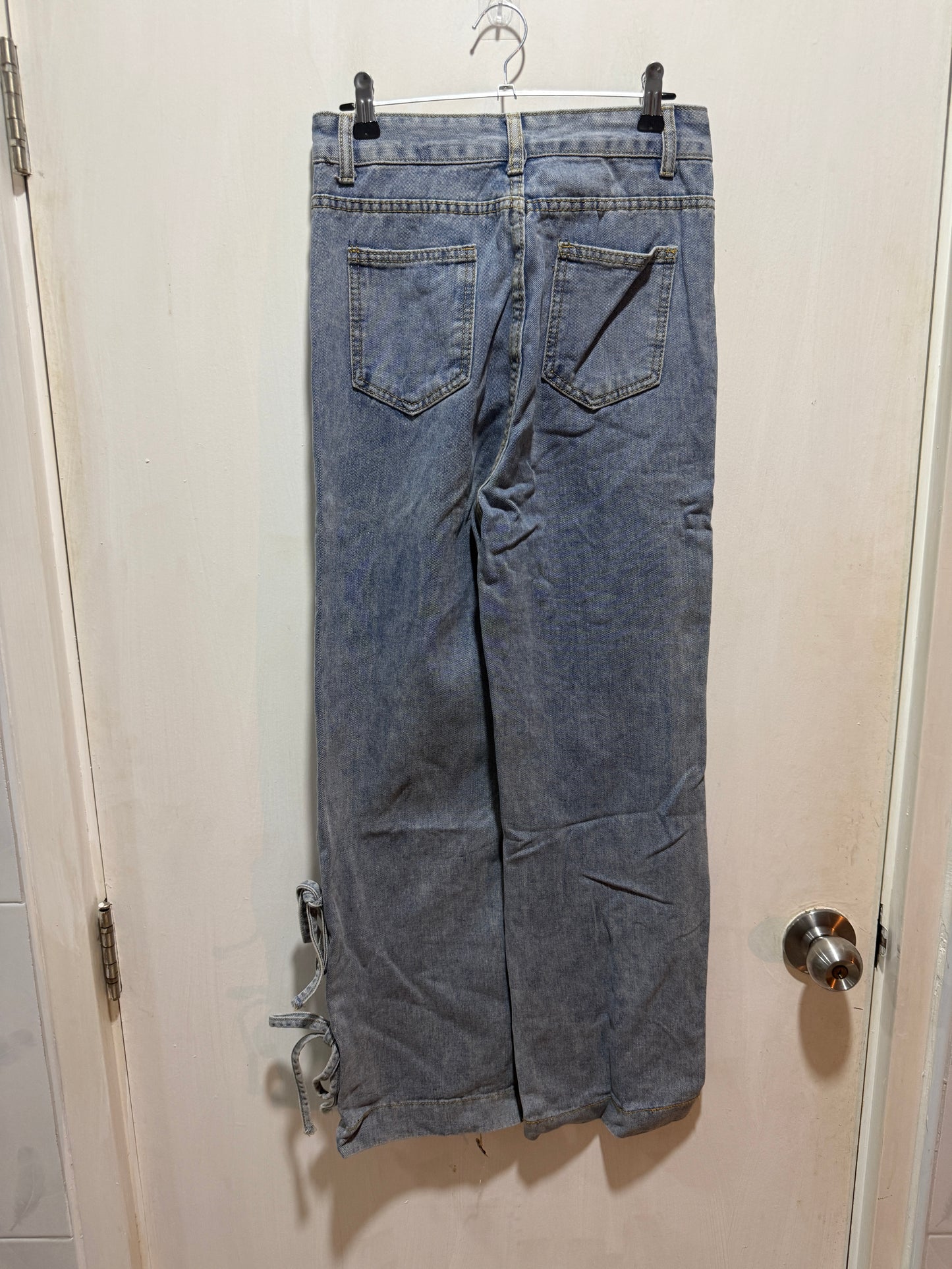 No Brand Light-Wash Denim Wide-Leg Bow-Tie Ankle Jeans S