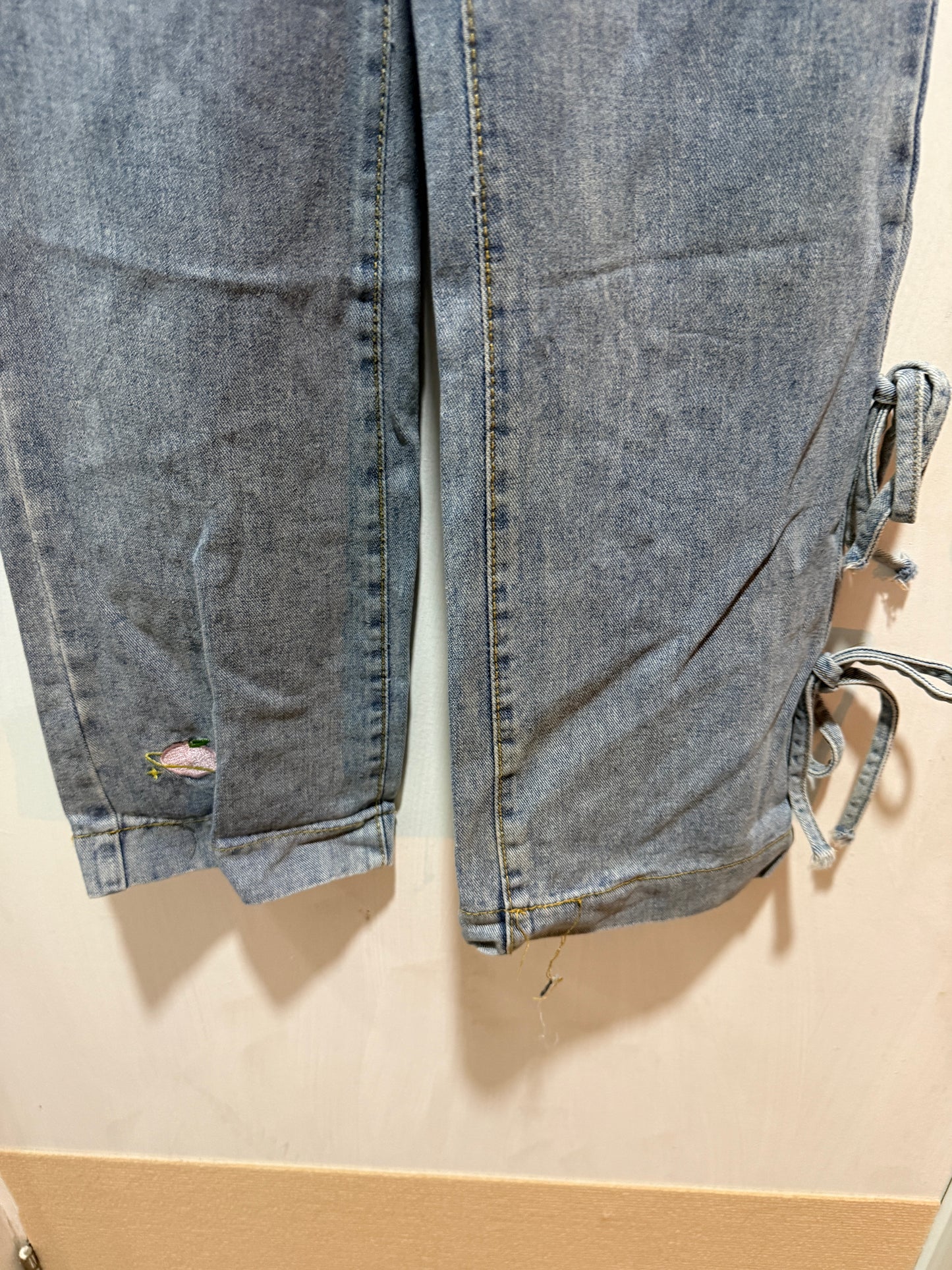 No Brand Light-Wash Denim Wide-Leg Bow-Tie Ankle Jeans S