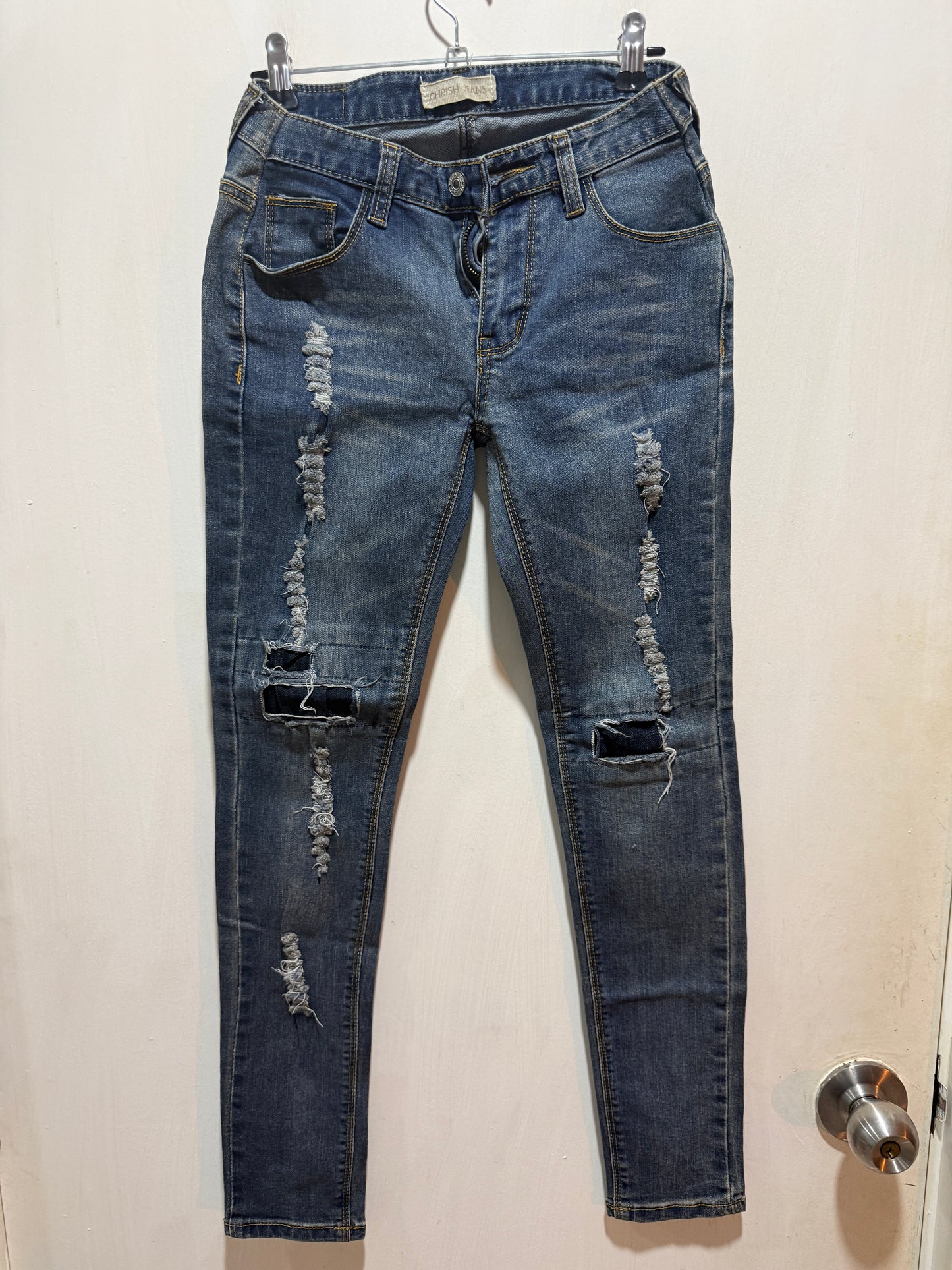 Chrish Jeans Blue Distressed Ripped Skinny Jeans 26