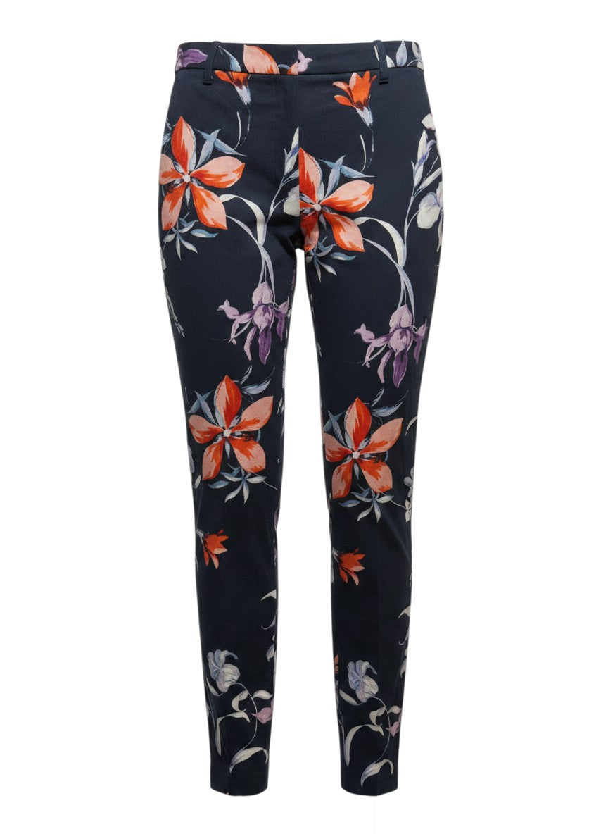 Zara Basic Navy Floral Print Trousers 36