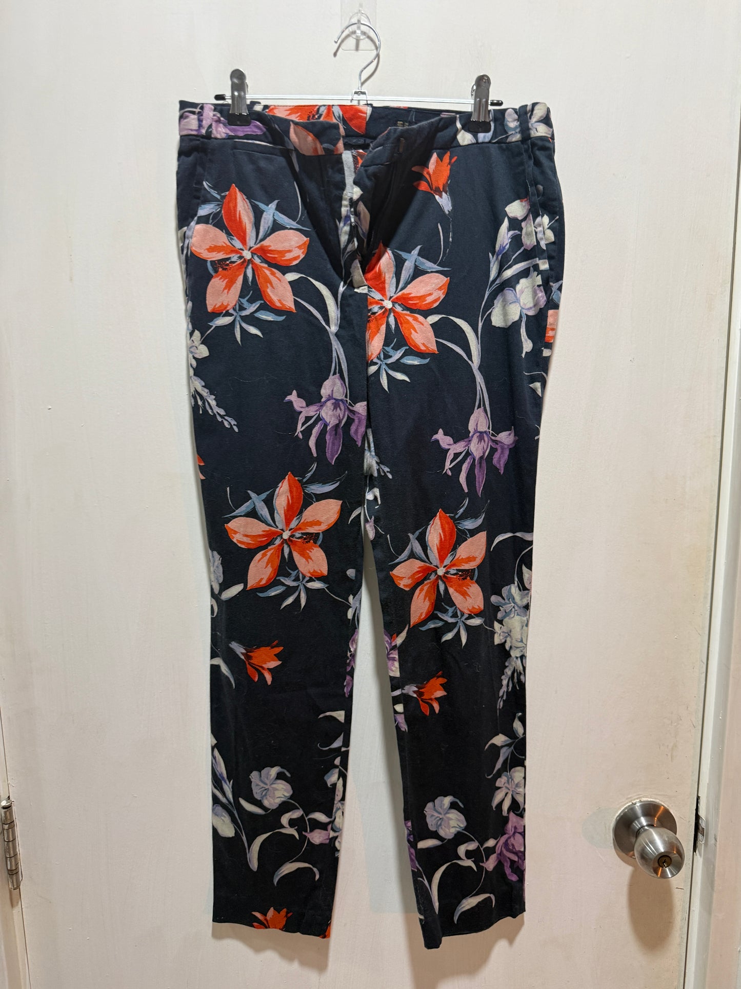 Zara Basic Navy Floral Print Trousers 36