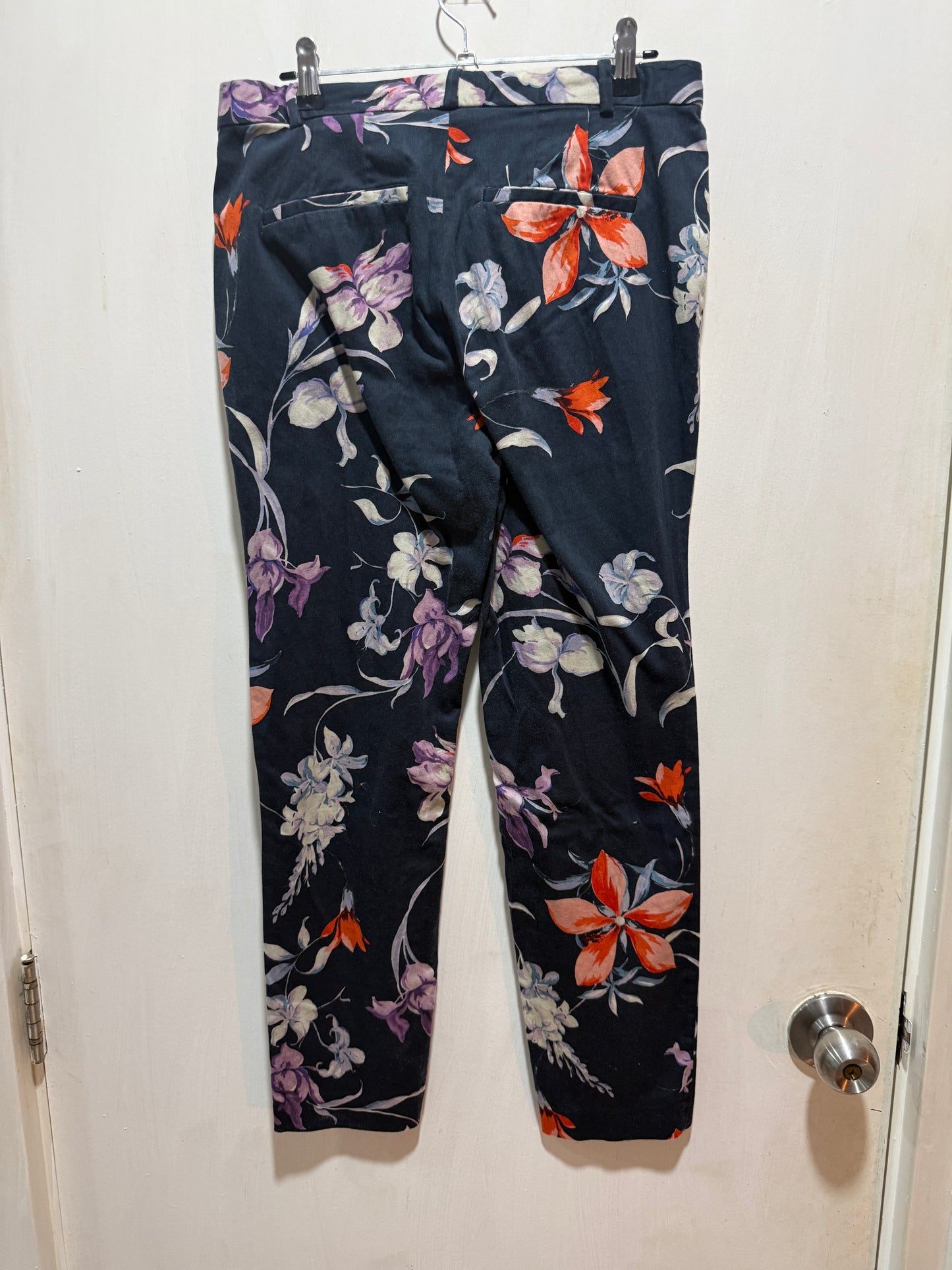 Zara Basic Navy Floral Print Trousers 36