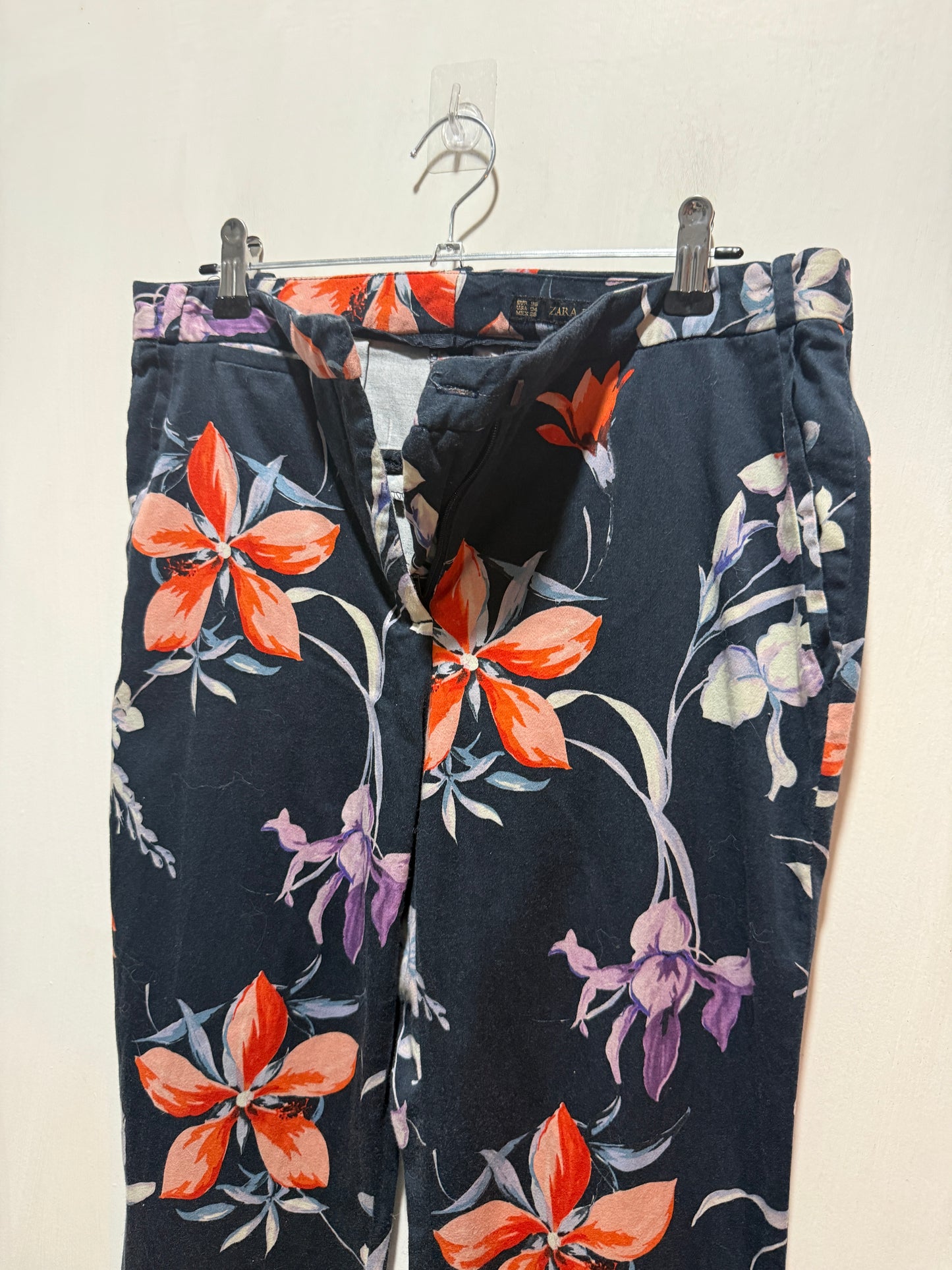 Zara Basic Navy Floral Print Trousers 36